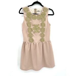 GRIFFLIN Blush Pink Gold Embellish Sleeveless Fit & Flare Mini Dress Size Small